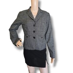 San Francisco Women's Gray/Black Plaid Semi-Cropped Blazer